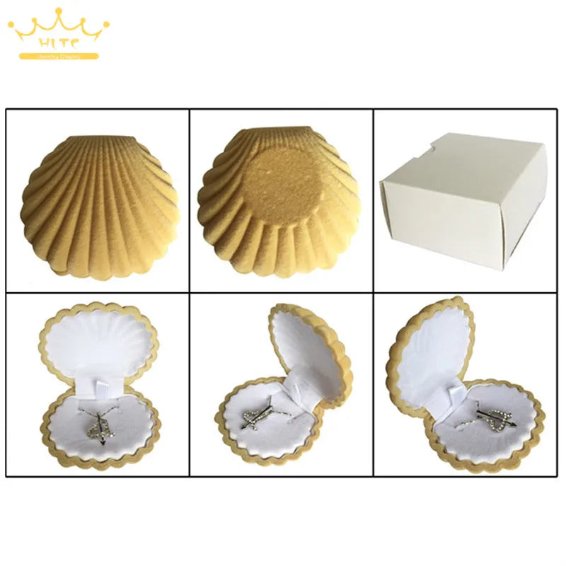 Wholesale 50Pcs/lot Shell Shape Lovely Velvet Wedding Engagement Ring Box for Earrings Necklace Chain Jewelry Display Gift Box