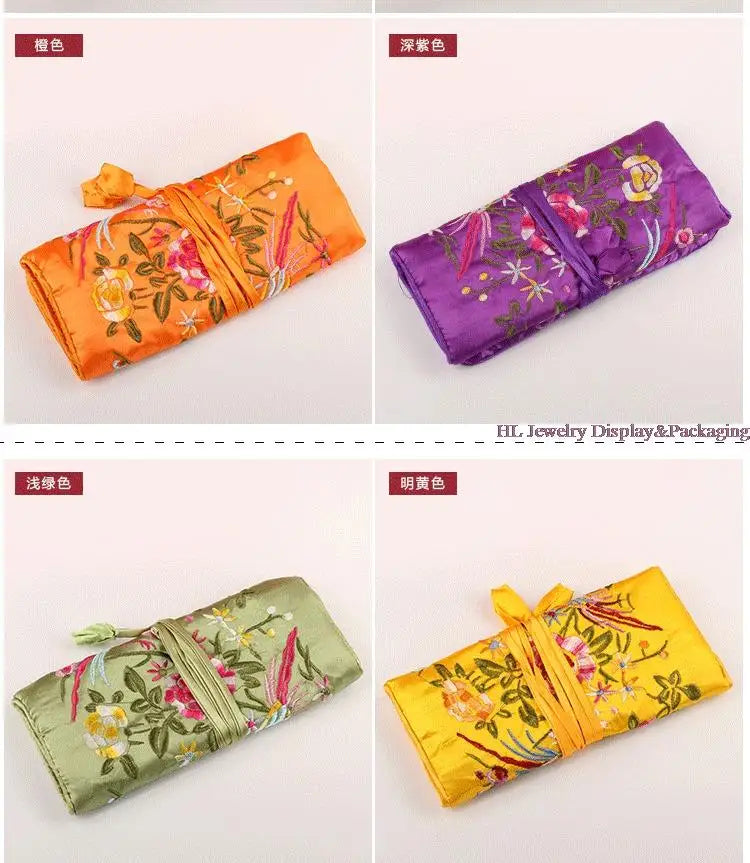 Satin Jewelry Roll Earring Bangle Holder Storage Pack Bag Travel Ring Necklace Jewellery Pouch Organizer Mix Colors
