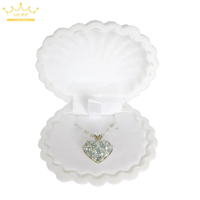 Wholesale 50Pcs/lot Shell Shape Lovely Velvet Wedding Engagement Ring Box for Earrings Necklace Chain Jewelry Display Gift Box