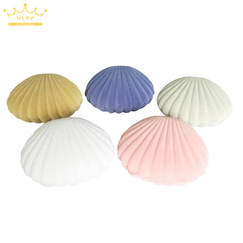 Wholesale 50Pcs/lot Shell Shape Lovely Velvet Wedding Engagement Ring Box for Earrings Necklace Chain Jewelry Display Gift Box