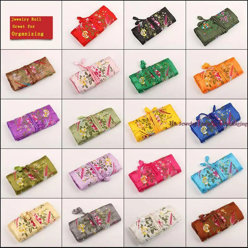 Satin Jewelry Roll Earring Bangle Holder Storage Pack Bag Travel Ring Necklace Jewellery Pouch Organizer Mix Colors