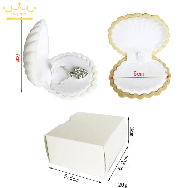 Wholesale 50Pcs/lot Shell Shape Lovely Velvet Wedding Engagement Ring Box for Earrings Necklace Chain Jewelry Display Gift Box