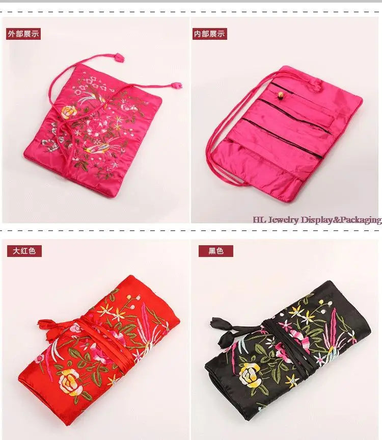 Satin Jewelry Roll Earring Bangle Holder Storage Pack Bag Travel Ring Necklace Jewellery Pouch Organizer Mix Colors