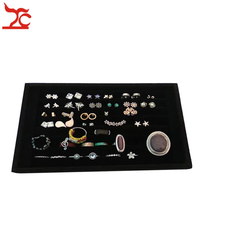 Velvet Jewelry Box Organizer Ring Stud Slot Bar Tray Chain Earring Cufflink Holder Accessorie Bague Bijoux Jewelry Display Box