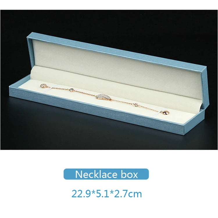 Sky Blue Leather-Filled Paper Right-Angle Jewelry Packaging Box Ring Necklace Storage Box Bracelet Earrings Gift Box