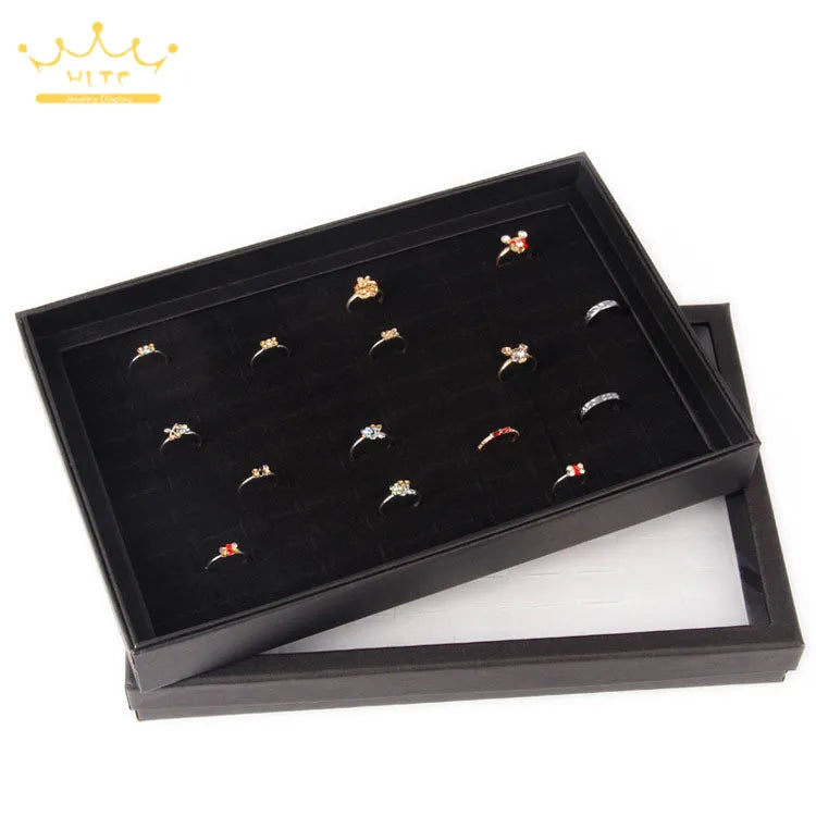 Practical 100 Slot Rings Display Tray Ring Organizer Show Case Jewelry Earrings Holder Storage Box with Transparent Top