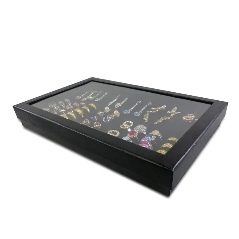 Practical 100 Slot Rings Display Tray Ring Organizer Show Case Jewelry Earrings Holder Storage Box with Transparent Top