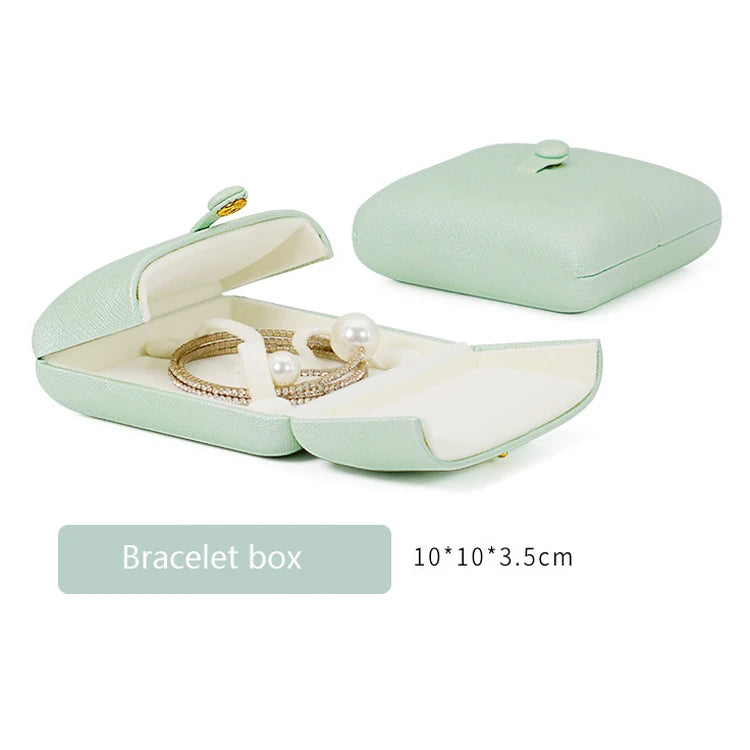 Tender Green Reticulated Pu Leather Double Open Jewelry Storage Box Proposal Ring Box Pearl Necklace Collection Box
