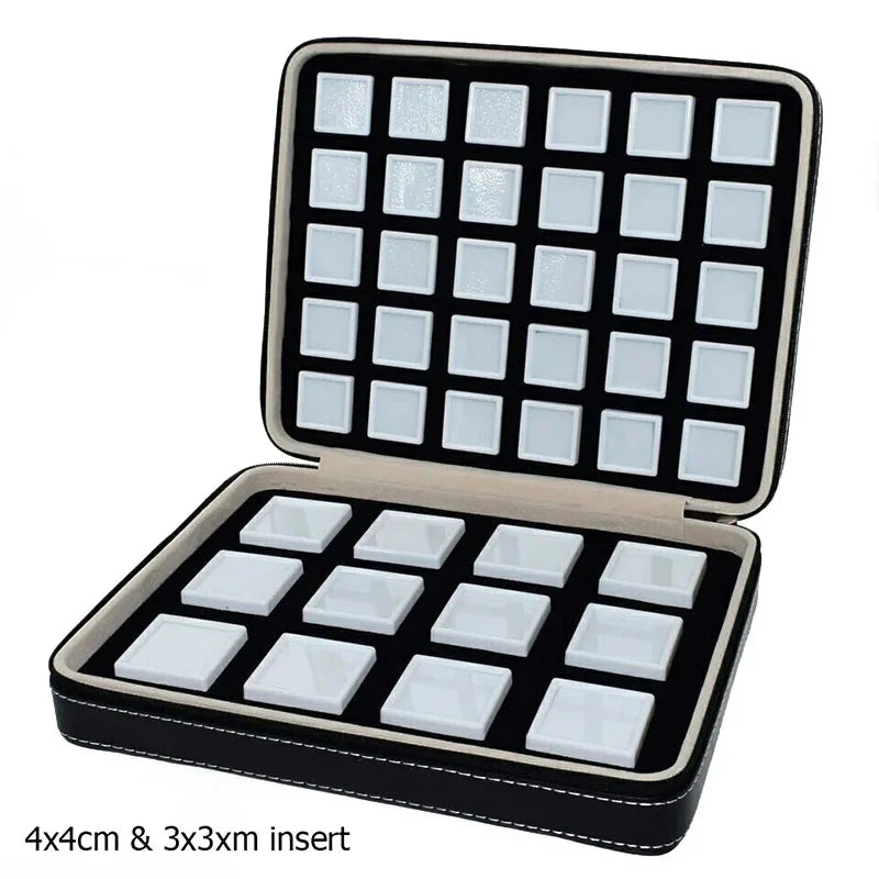 High-End Black Leatherette Gemstone Storage Box Diamond Travel Case Jewelry Holder with Gem Box Protable