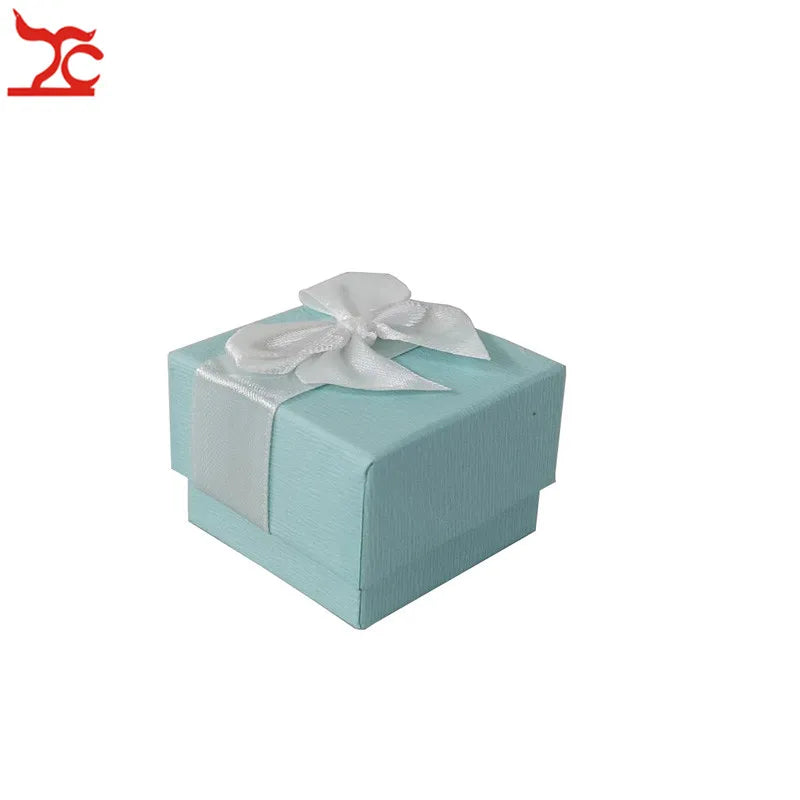 Fashion Color Paper Jewelry Gift Box Pink White Blue Ring Storage Organizer Gift Ribbon Box 5*5*3.8cm Wholesale 24Pcs/lot
