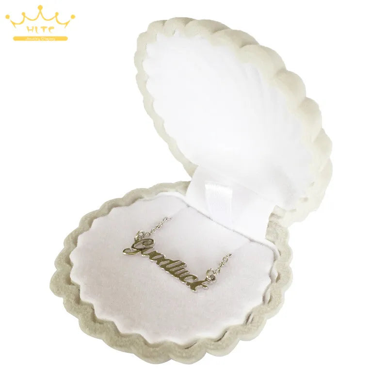 Wholesale 50Pcs/lot Shell Shape Lovely Velvet Wedding Engagement Ring Box for Earrings Necklace Chain Jewelry Display Gift Box