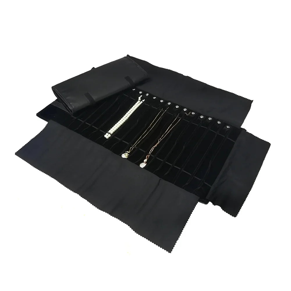 Velvet /PU Jewelry Roll Bag Travel Jewelry Organizer Storage Case Pouch for Necklaces Rings Bracelets Portable Practical