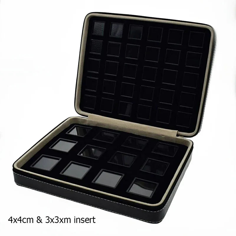 High-End Black Leatherette Gemstone Storage Box Diamond Travel Case Jewelry Holder with Gem Box Protable