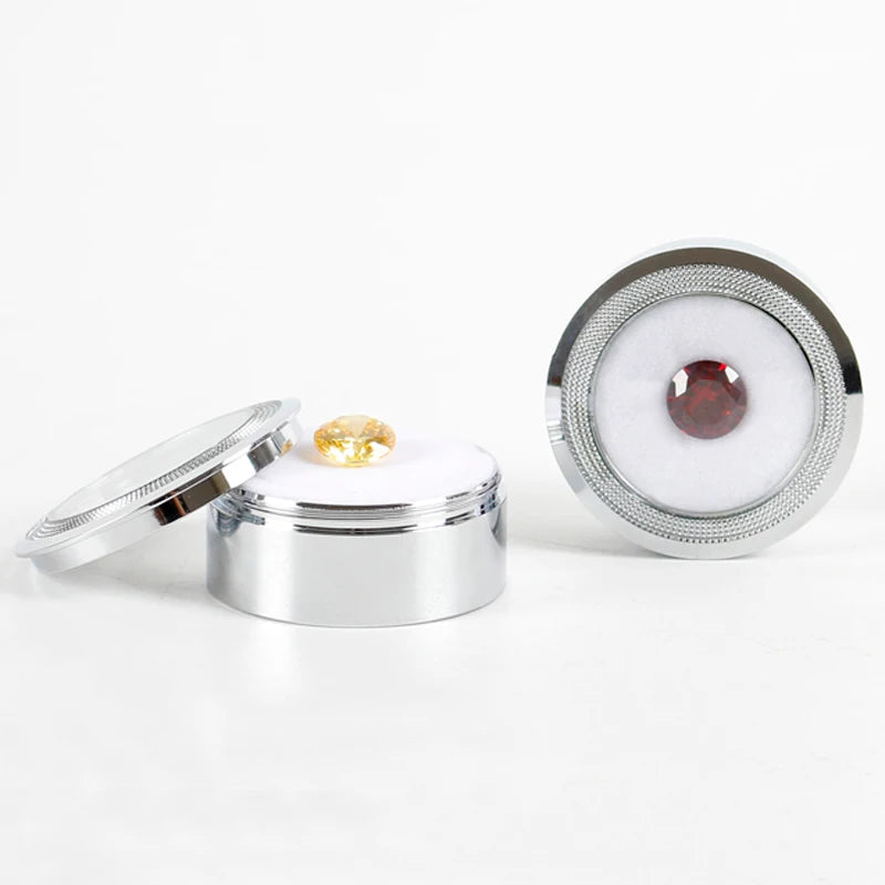 Wholesale 60Pcs/lot Sliver Metal Round Bare Stone Storage Case Black and White Double-Sided Sponge Inside Diamond Display Box