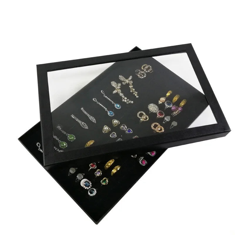 Practical 100 Slot Rings Display Tray Ring Organizer Show Case Jewelry Earrings Holder Storage Box with Transparent Top