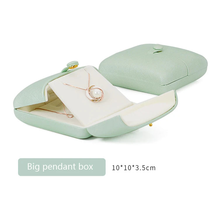 Tender Green Reticulated Pu Leather Double Open Jewelry Storage Box Proposal Ring Box Pearl Necklace Collection Box