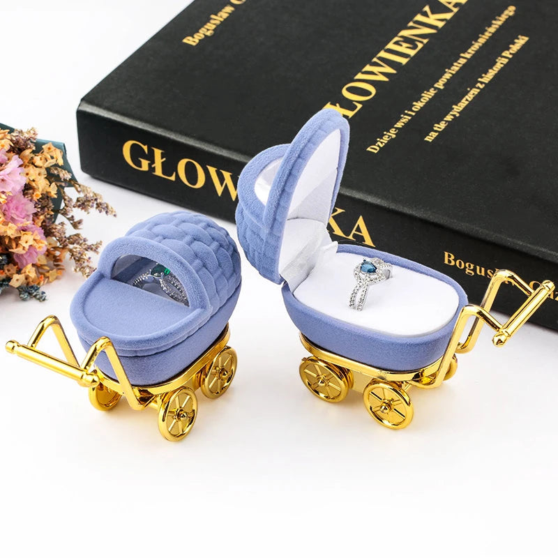 Lovely Baby Carriage Design Necklace Earring Jewelry Packaging Box Velvet Wedding Ring Gift Box Holder Case for Girl Friend