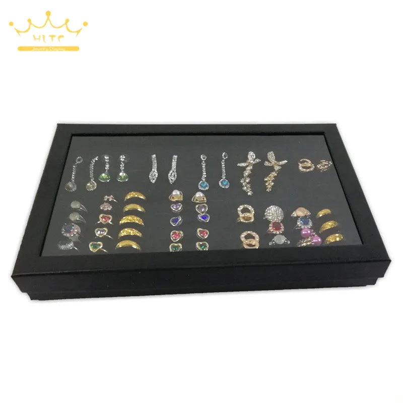 Practical 100 Slot Rings Display Tray Ring Organizer Show Case Jewelry Earrings Holder Storage Box with Transparent Top
