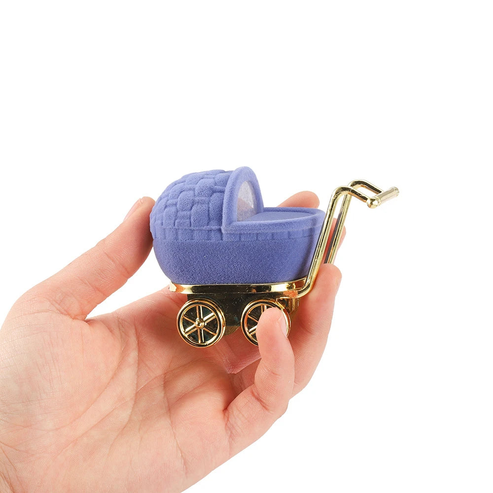 Lovely Baby Carriage Design Necklace Earring Jewelry Packaging Box Velvet Wedding Ring Gift Box Holder Case for Girl Friend