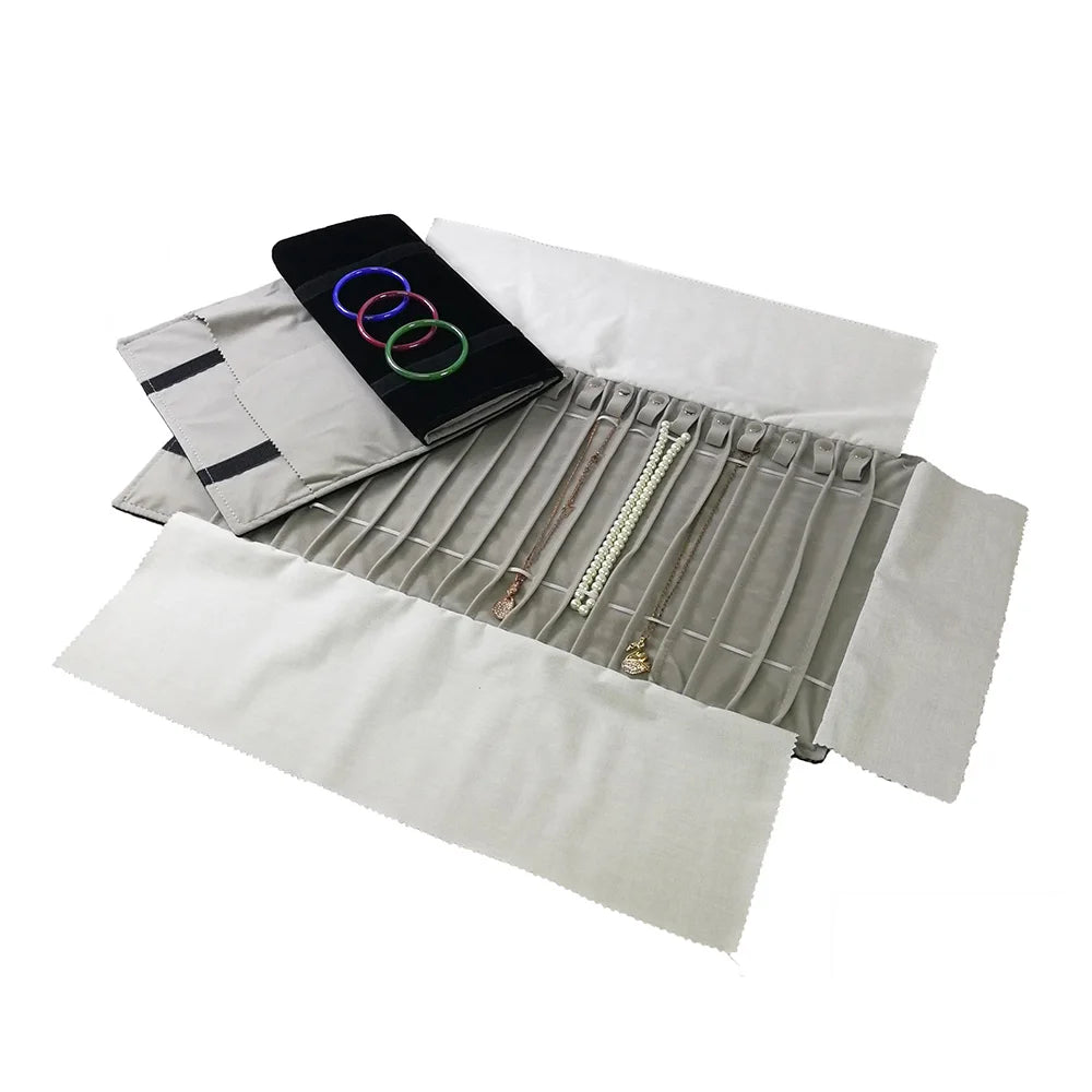 Velvet /PU Jewelry Roll Bag Travel Jewelry Organizer Storage Case Pouch for Necklaces Rings Bracelets Portable Practical