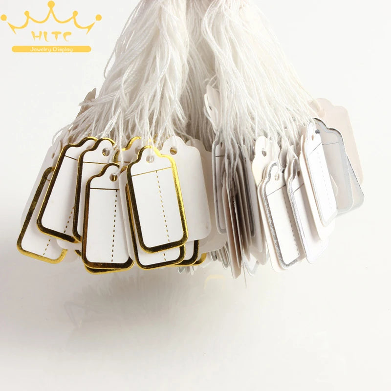 500 Pcs Jewelry Strung Pricing Price Tags with String Silver Merchandise Cloth Label Price Label