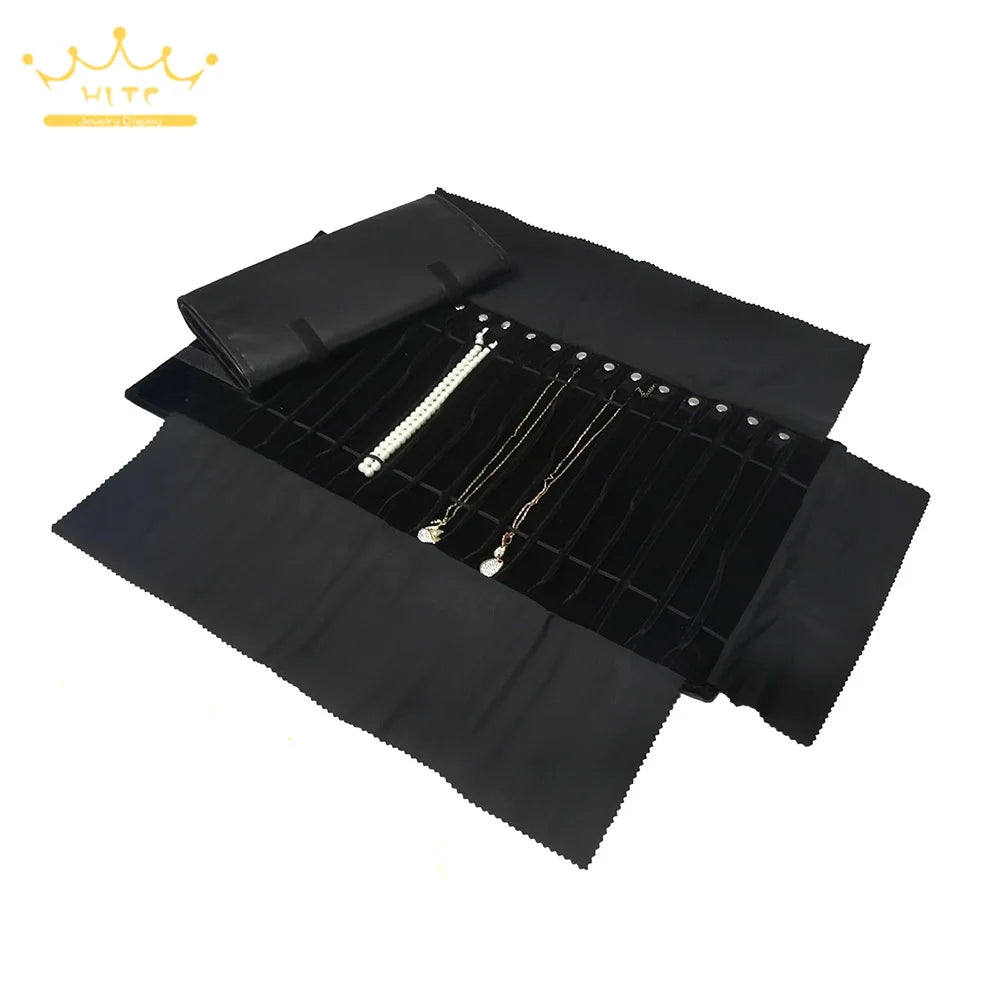 Velvet /PU Jewelry Roll Bag Travel Jewelry Organizer Storage Case Pouch for Necklaces Rings Bracelets Portable Practical