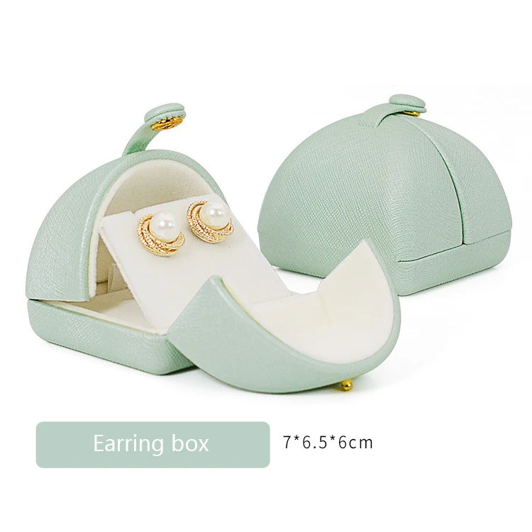 Tender Green Reticulated Pu Leather Double Open Jewelry Storage Box Proposal Ring Box Pearl Necklace Collection Box