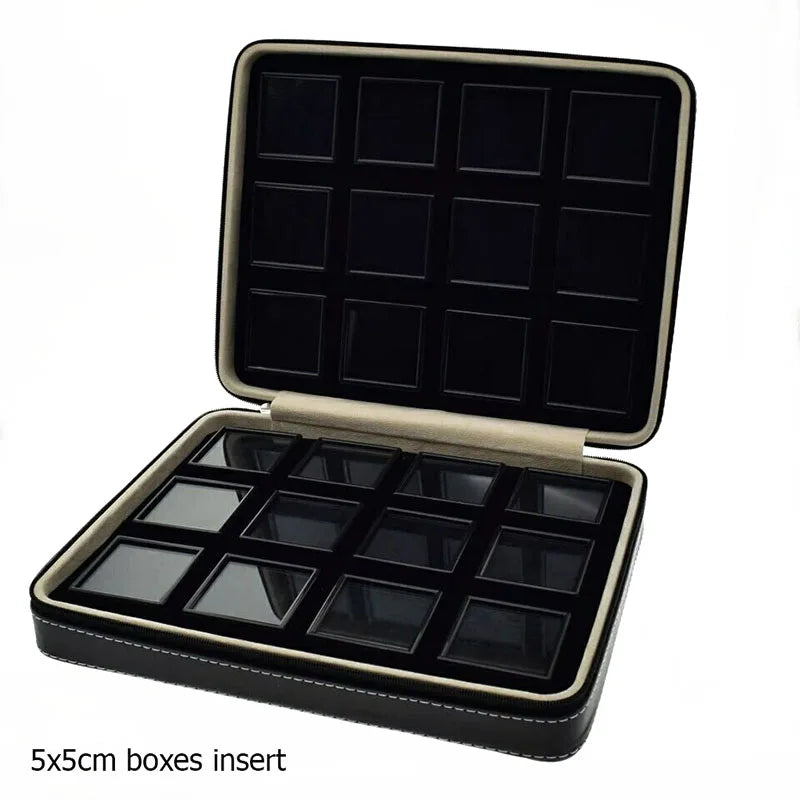 High-End Black Leatherette Gemstone Storage Box Diamond Travel Case Jewelry Holder with Gem Box Protable