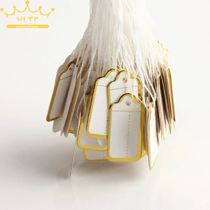 500 Pcs Jewelry Strung Pricing Price Tags with String Silver Merchandise Cloth Label Price Label
