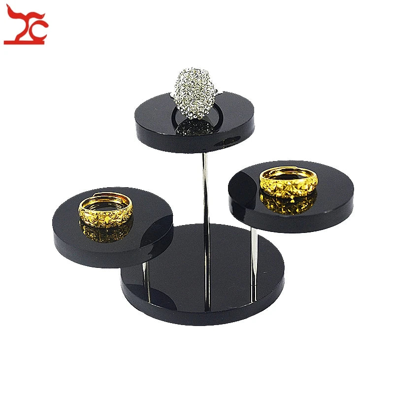 Round 3 Layer Acrylic Ring Jewelry Display Stand Rotating Necklace Earring Ring Organizer Showcase Cufflink Button Holder Rack