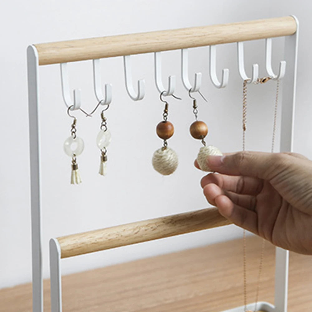 Wooden Jewelry Stand Desk Holder Hanging Necklace Bracelet Ring Watch Storage Organizer Ear Studs Pendant Rack Display Organizer