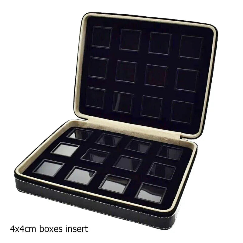 High-End Black Leatherette Gemstone Storage Box Diamond Travel Case Jewelry Holder with Gem Box Protable