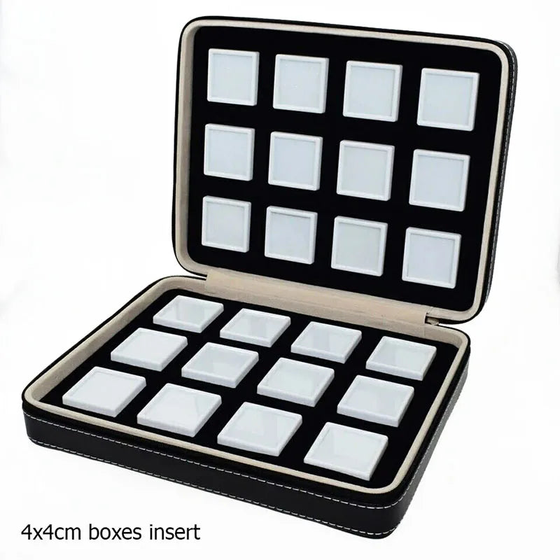 High-End Black Leatherette Gemstone Storage Box Diamond Travel Case Jewelry Holder with Gem Box Protable