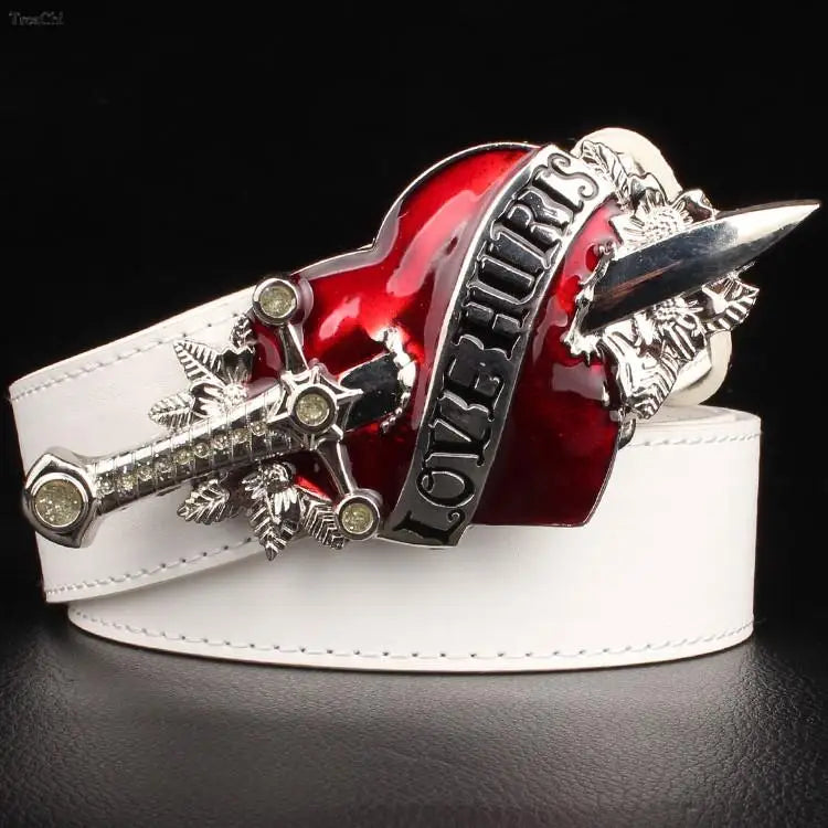 High Fashion Leather Belt Arrow Heart Love Metal Buckle Waistband Jeans Belts for Women & Man Decorative Rock Hip Hop