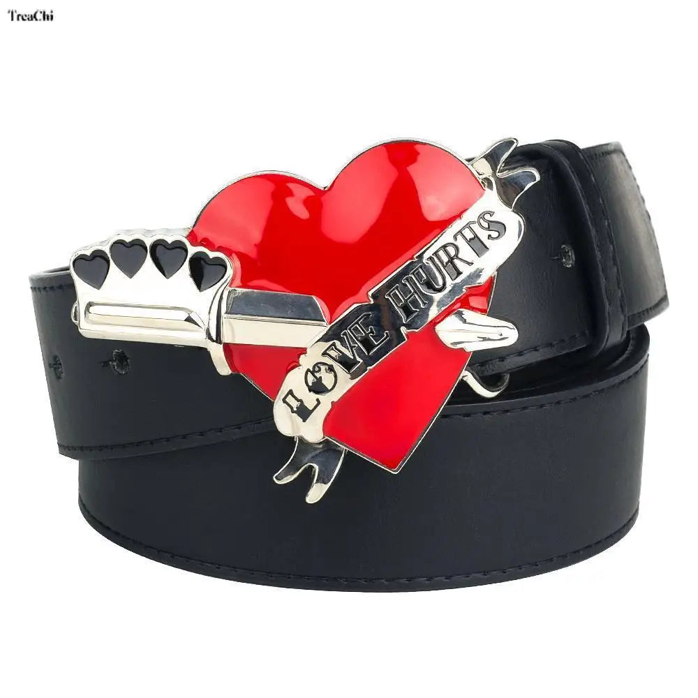High Fashion Leather Belt Arrow Heart Love Metal Buckle Waistband Jeans Belts for Women & Man Decorative Rock Hip Hop