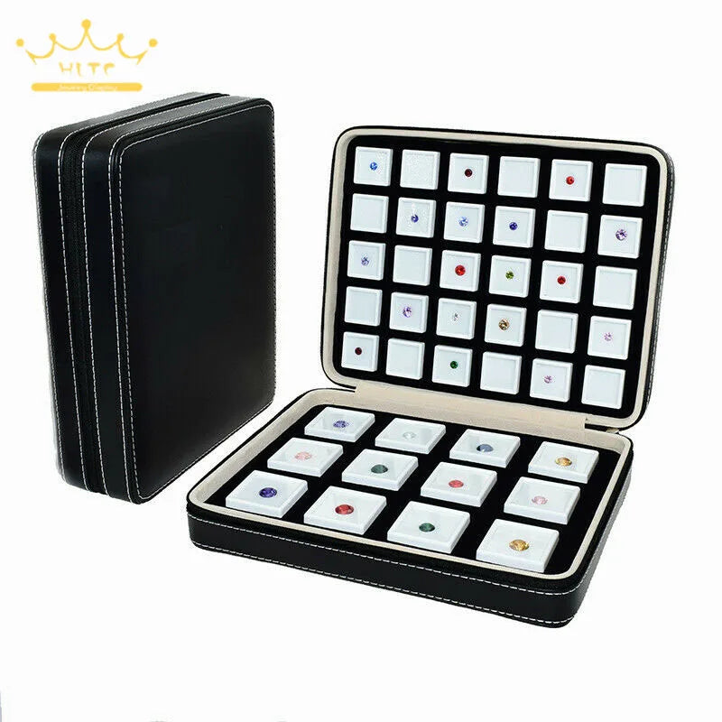 PU Leather Gem Box Insert Storage Display Portable Gemstone Travel Zip Bag Diamond Showing Box Business Jewelry Packaging