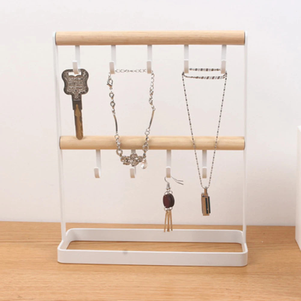 Wooden Jewelry Stand Desk Holder Hanging Necklace Bracelet Ring Watch Storage Organizer Ear Studs Pendant Rack Display Organizer
