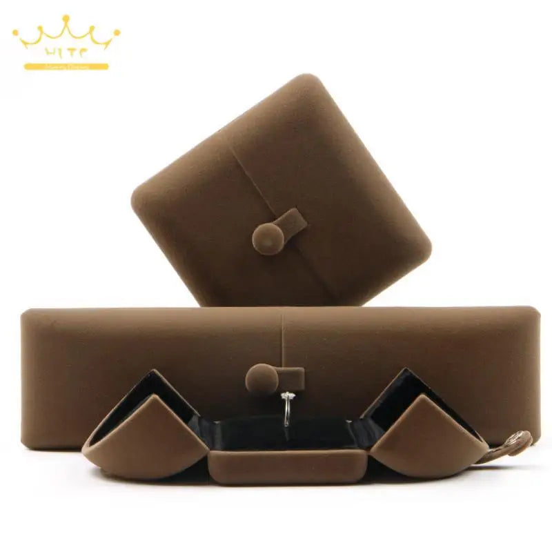 High-Grade Velvet Button Mongolian Double Open Jewelry Box Velvet Ring Ring Bracelet Necklace Packaging Jewelry Box