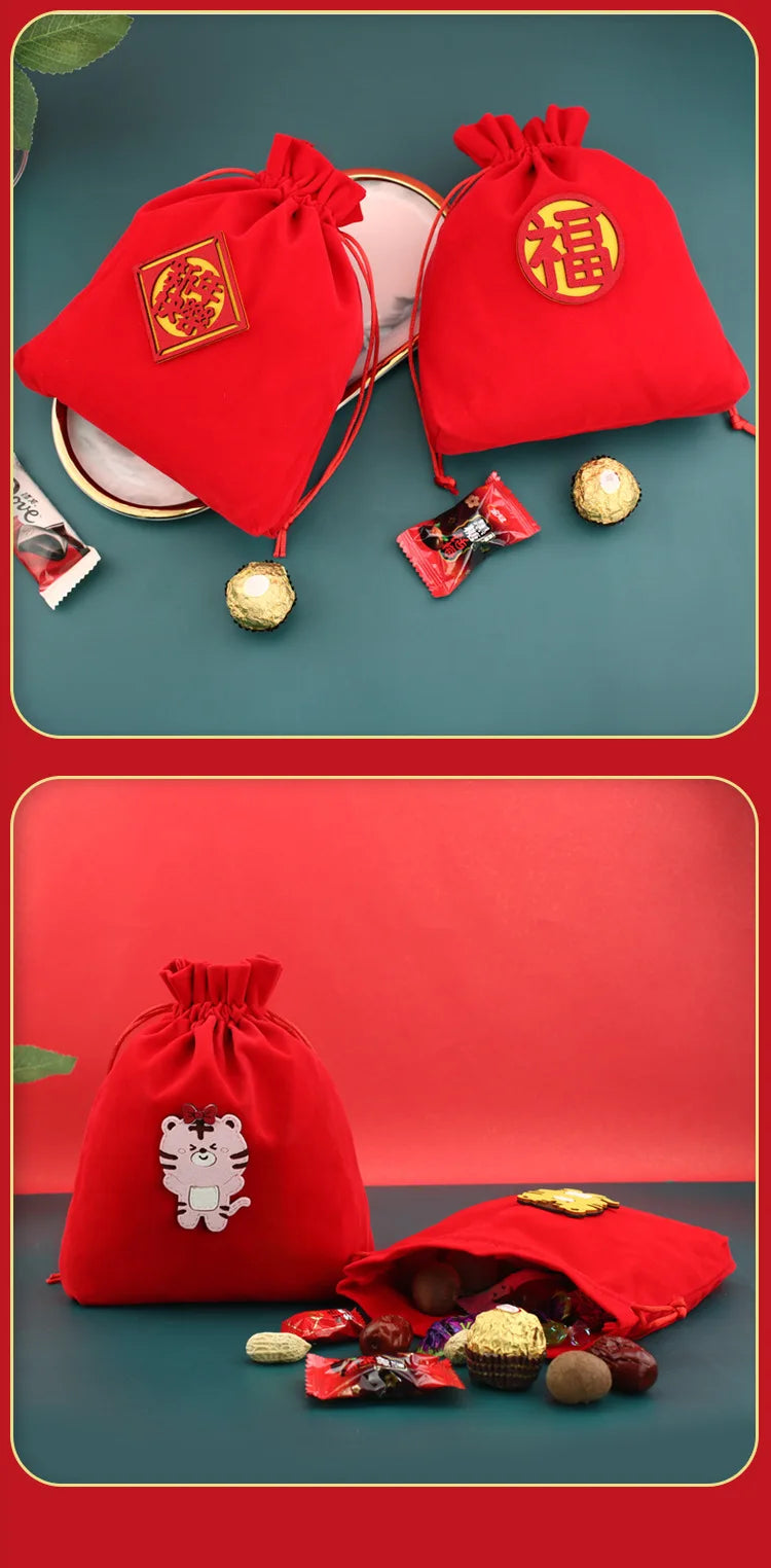 Red Velvet Jewelry Gift Bags High-Capacity Christmas Apple Packaging Bags Halloween Children's Chocolate Candy Organizer Pouch