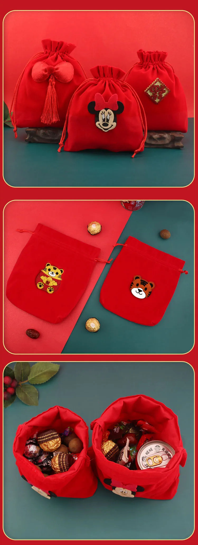 Red Velvet Jewelry Gift Bags High-Capacity Christmas Apple Packaging Bags Halloween Children's Chocolate Candy Organizer Pouch