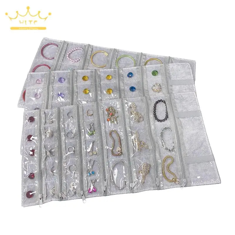 Velvet Zipper Pvc Lattice Dust-Proof and Antioxidant Jewelry Wrap Bag Brooch Ring Earring Organizer Organizer Bag