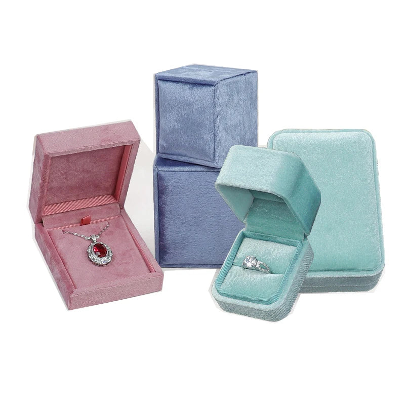 New Velvet Boxes for Ring and Necklace Jewelry Packaging Box Weeding Ring Case Pendant Necklace Holder Valentine's Day Gift Box