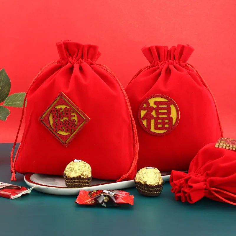Red Velvet Jewelry Gift Bags High-Capacity Christmas Apple Packaging Bags Halloween Children's Chocolate Candy Organizer Pouch