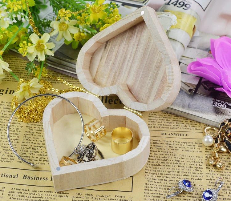 Heart-Shaped Wooden Box Jewelry Case Ring Storage Wooden Contianer Jewelry Creative Gift Box New