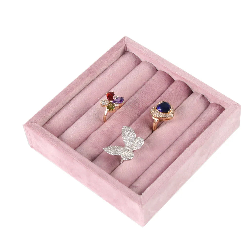 Ring Display Organizer Pink Velvet Ring Showcase Tray Set Jewelry Props Ring Clamping Stand Exhibitors for Jewelry