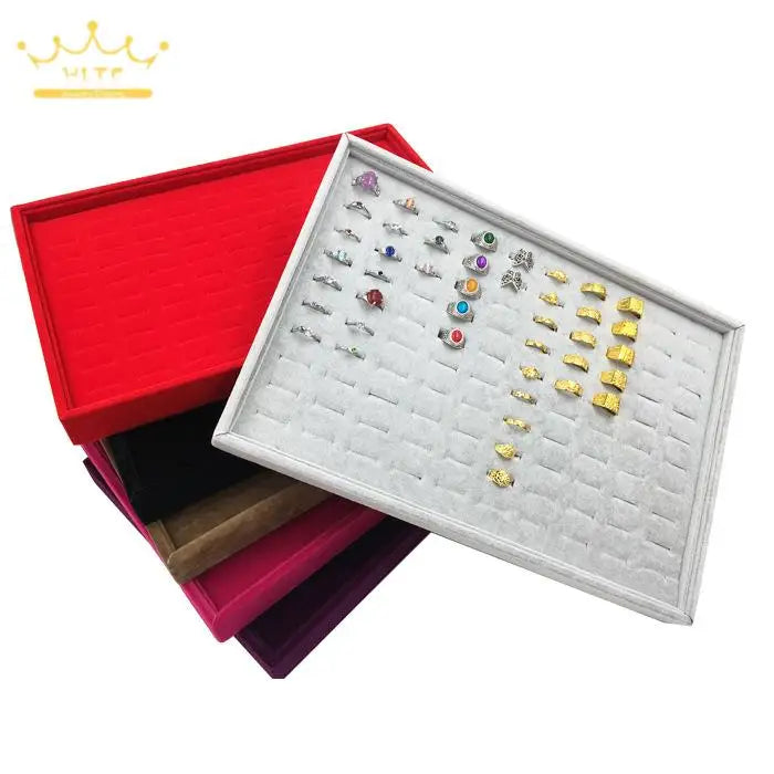 Velvet Jewelry Plate Hundred Ring Display Tray Ear Stud Storage Box Jewelry Display Prop Ring Earring Organizer 35*24Cm