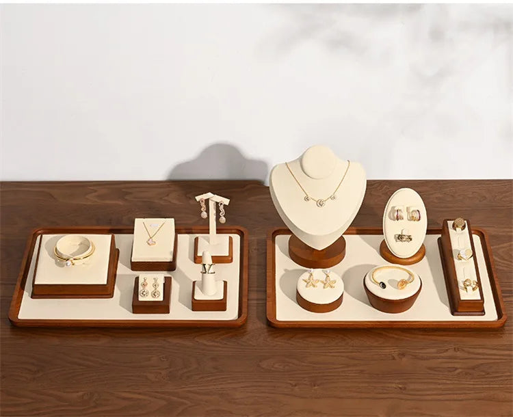 Wooden Jewelry Display Props Counter Exquisite Beaded Jade Jewelry Display Set Storage Props
