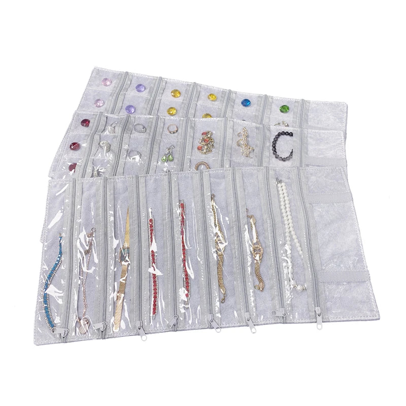 Velvet Zipper Pvc Lattice Dust-Proof and Antioxidant Jewelry Wrap Bag Brooch Ring Earring Organizer Organizer Bag