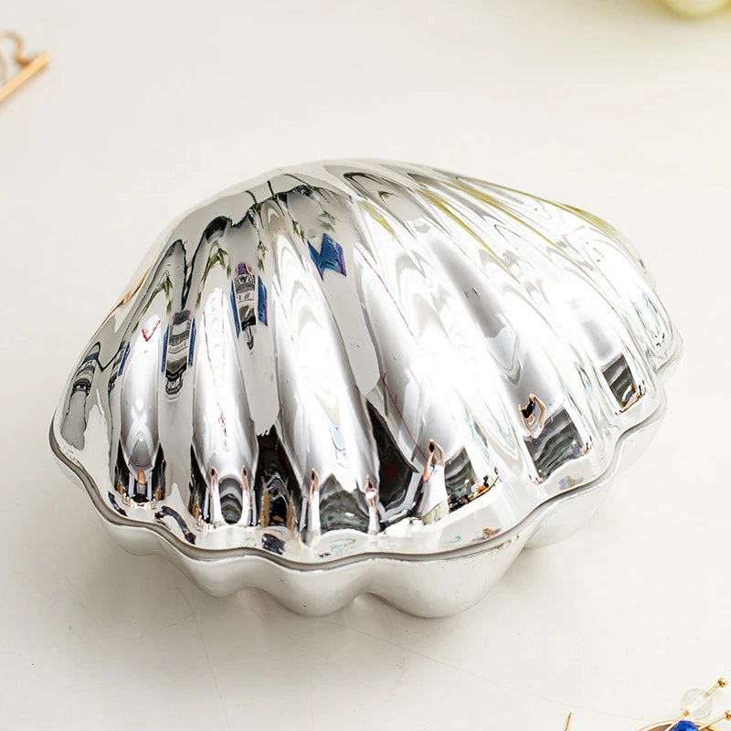Pink Ceramic Shell Shaped Jewelry Storage Box Pearl Glaze Earring Necklace Holder Ladies' Dressing Table Hairpin Lipstick Box
