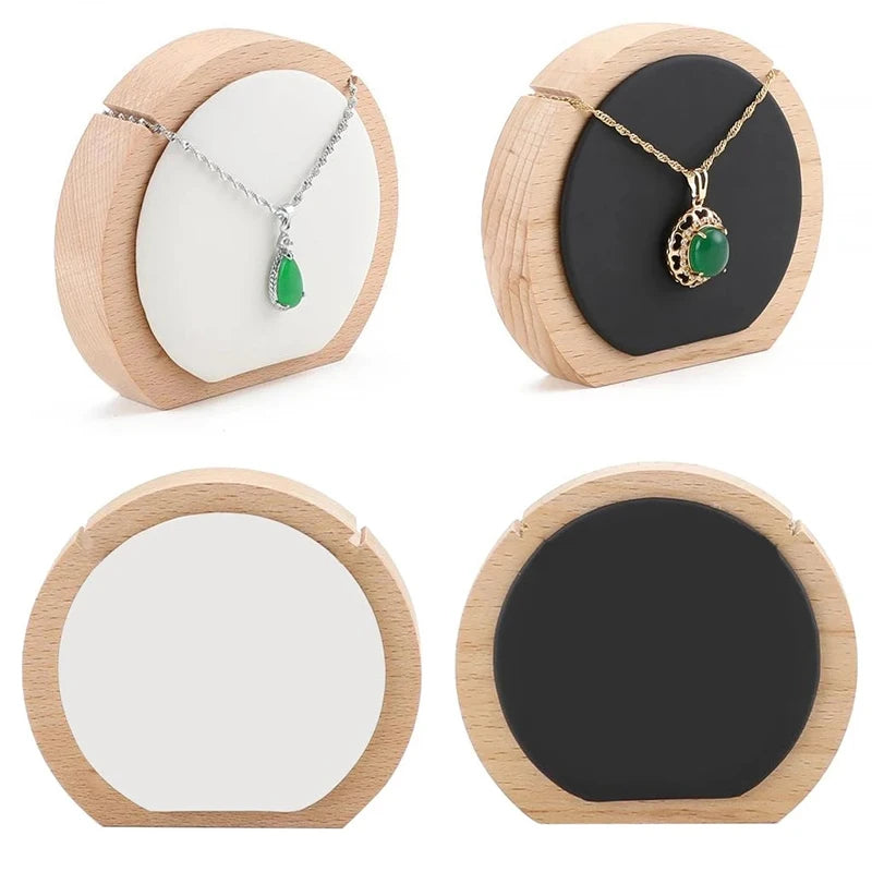 Round Delicate Wooden Pu Leather Display Stand Fashion Necklace Pendant Jewelry Organizer Holder